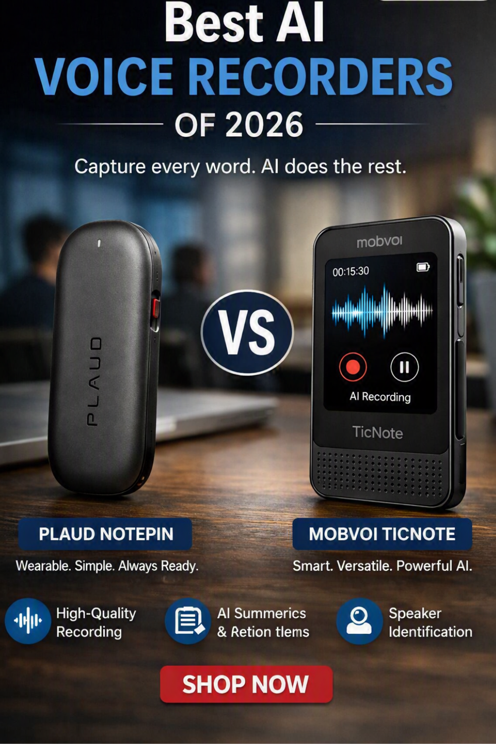 Plaud NotePin vs mobvoi TicNote Best ai Voice Recorders