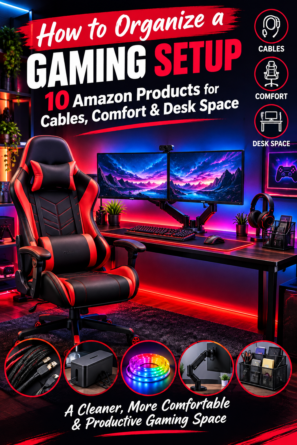 How to Organize a Gaming Setup: 10 Amazon Products for Cables, Comfort & Desk Space