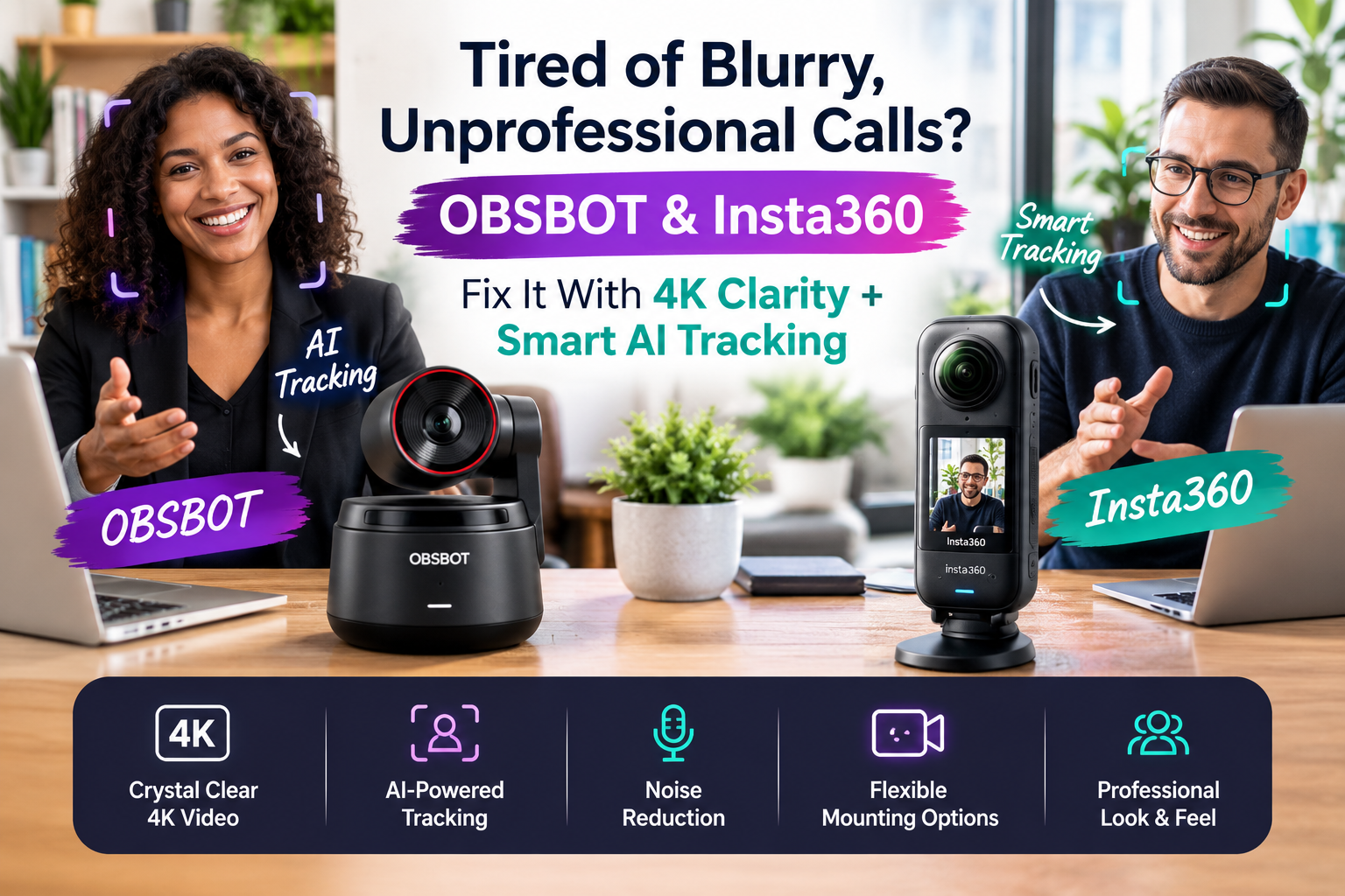 Tired of Blurry, Unprofessional Calls? OBSBOT & Insta360 Fix It With 4K Clarity + Smart AI Tracking