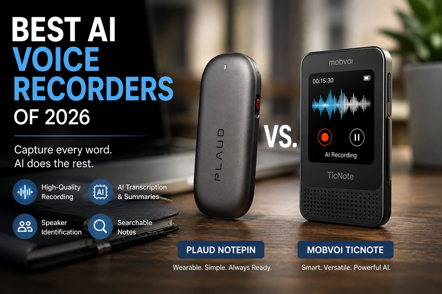 Never Miss a Conversation: Best AI Voice Recorders of 2026 — Plaud NotePin vs. Mobvoi TicNote